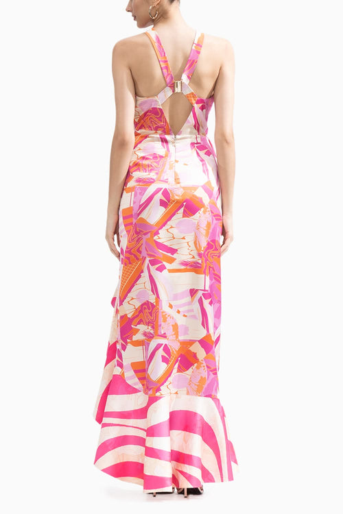Pink Abstract Print Bodycon Dress