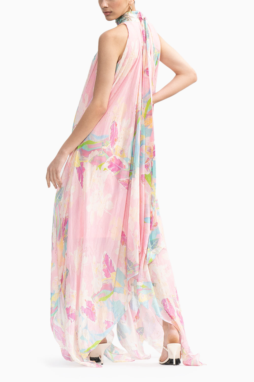 Tropical Printed Chiffon High Low Dress