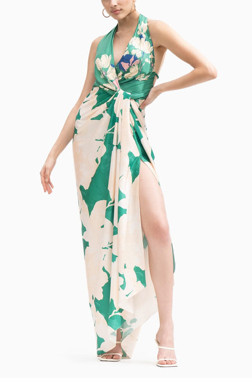 Mystic Green Draped Halter Neck Dress