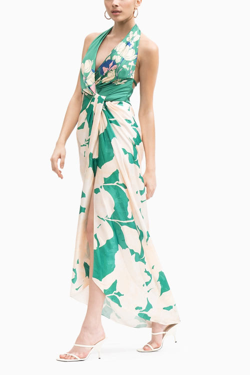 Mystic Green Draped Halter Neck Dress
