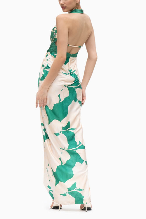Mystic Green Draped Halter Neck Dress