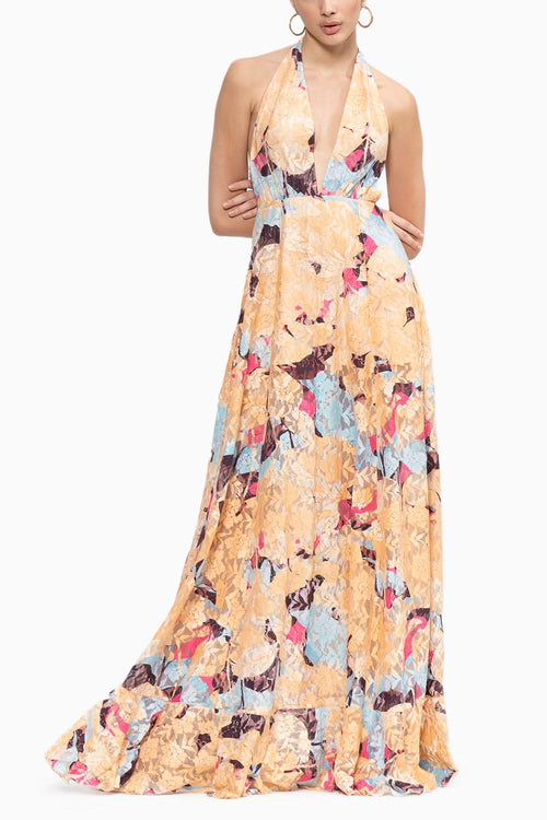 Mystic Beige Printed Long Dress