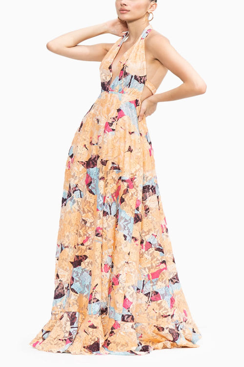 Mystic Beige Printed Long Dress