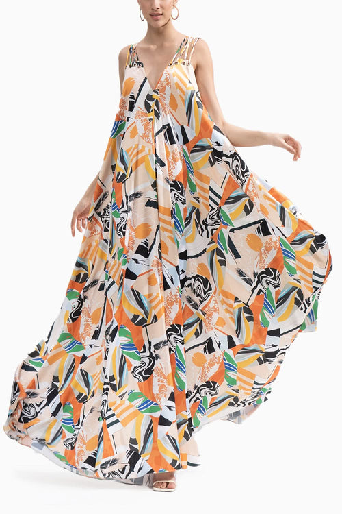 Yellow Abstract Printed Loose Fit Dress