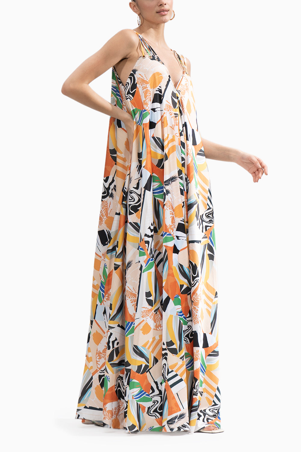Yellow Abstract Printed Loose Fit Dress