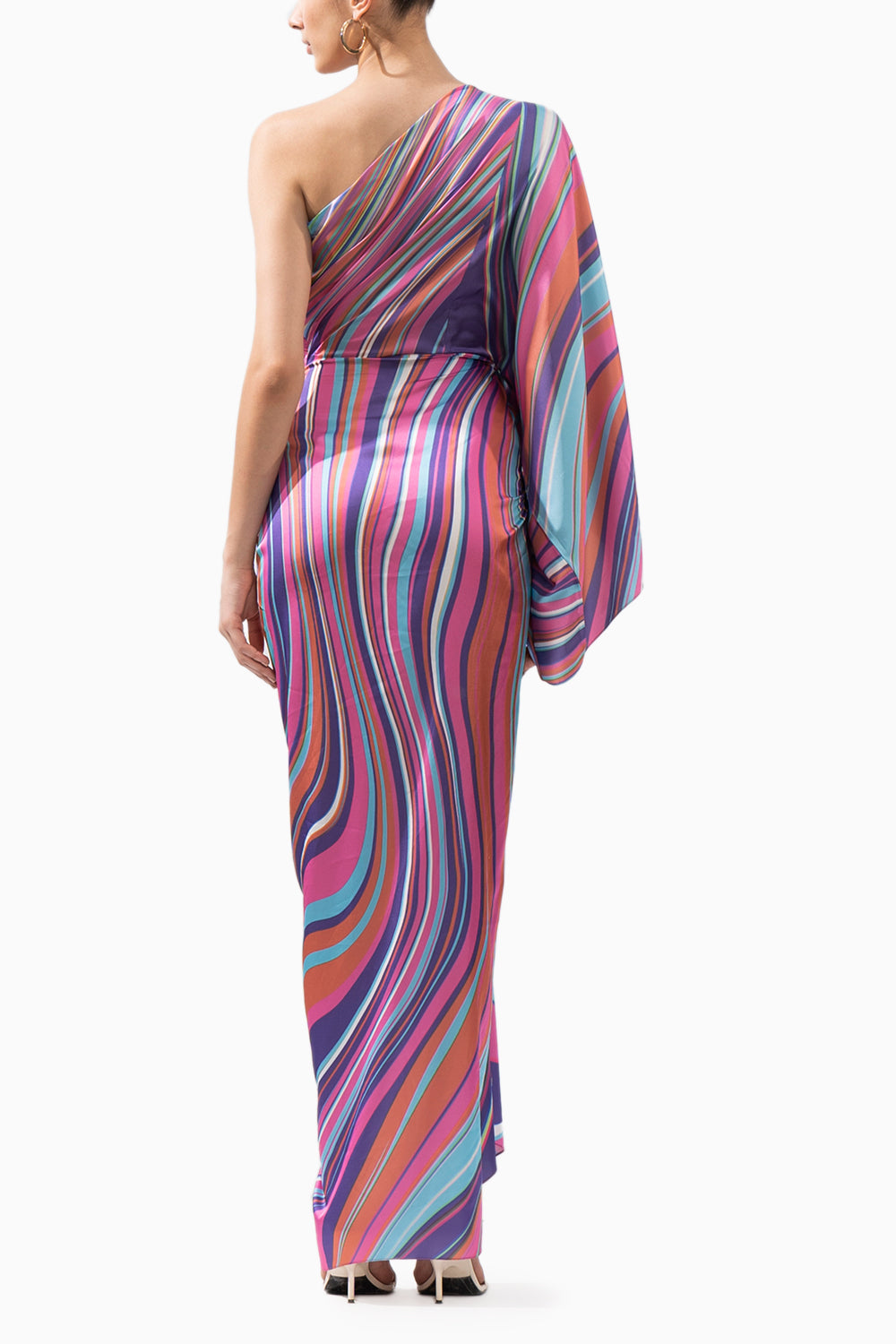 Pink Marble Placement Printed Draped Dress