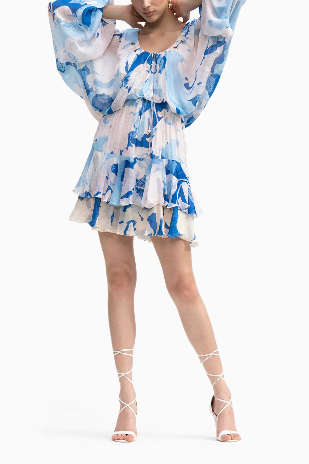 Mystic Blue Printed Chiffon Short Dress
