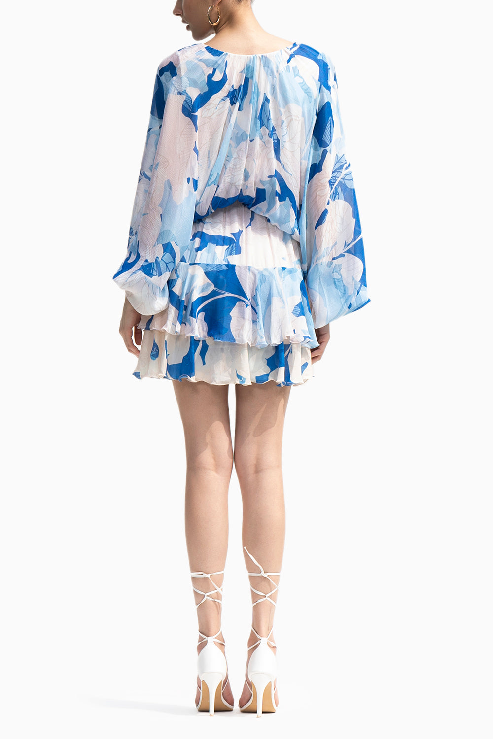 Mystic Blue Printed Chiffon Short Dress