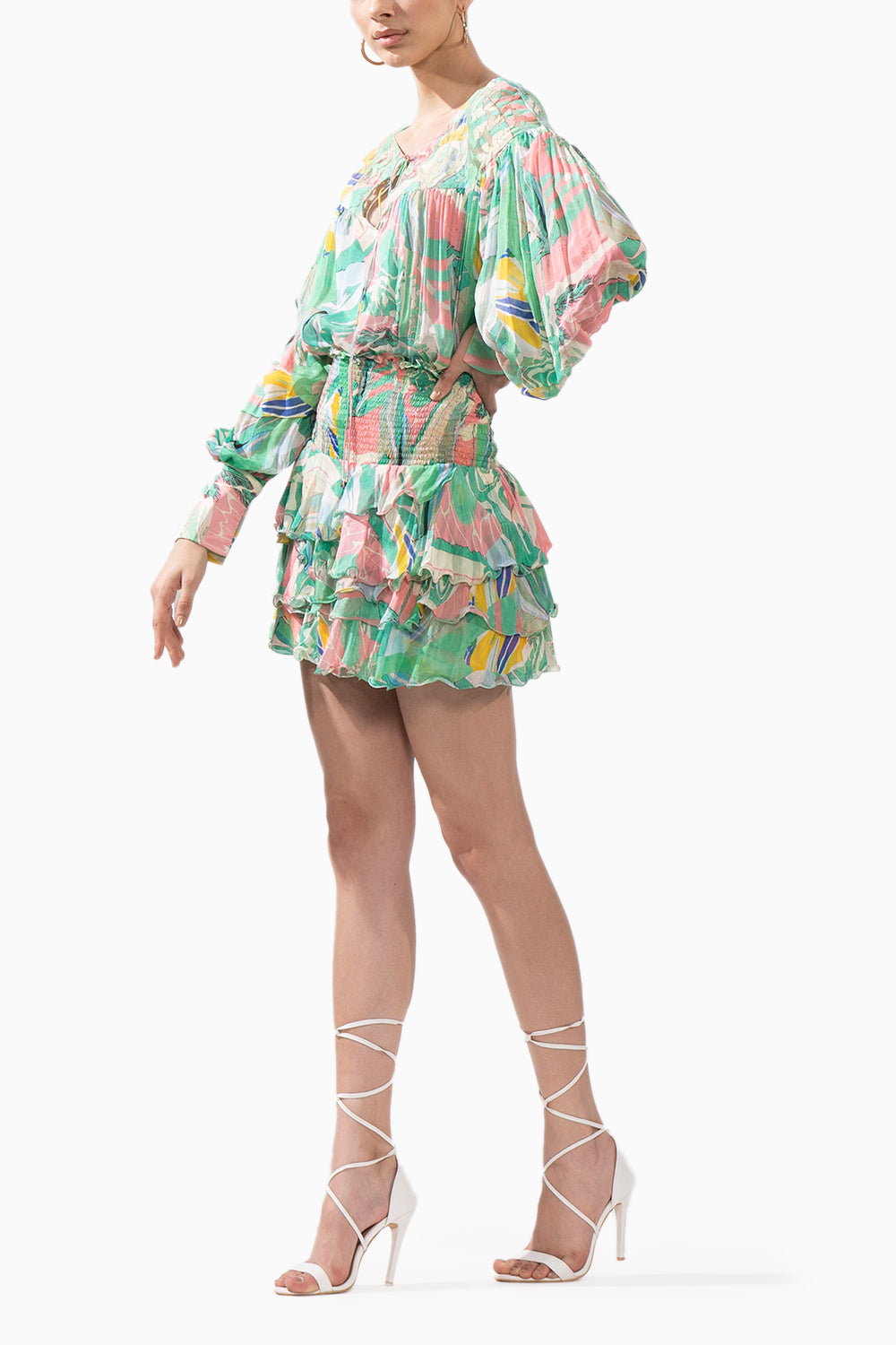 Mint & Pink Abstract Printed Top & Skirt Set