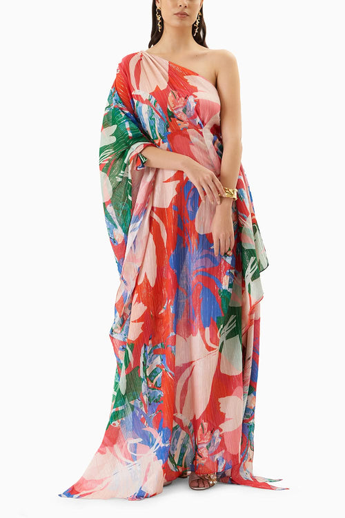 Printed One Shoulder Kaftan