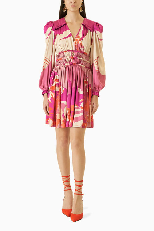 Pink Abstract Printed Satin Dress