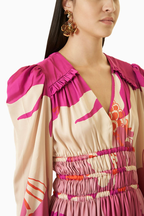 Pink Abstract Printed Satin Dress