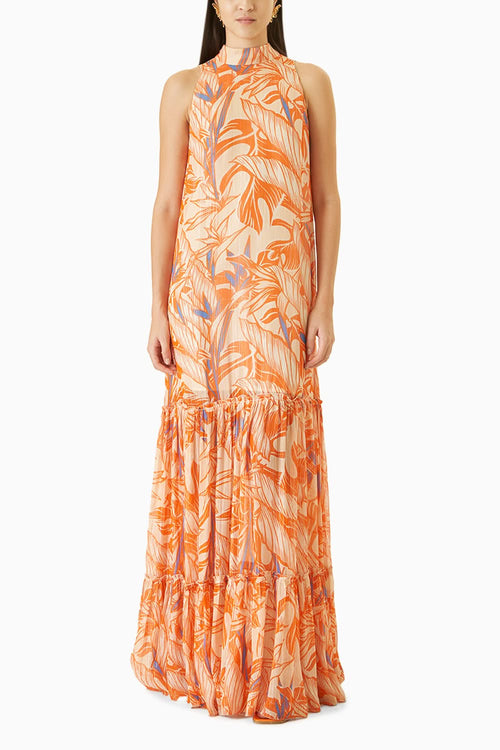 Willow Printed Tiered Tie-Neck Dress