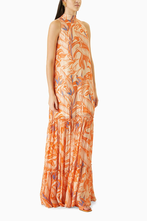 Willow Printed Tiered Tie-Neck Dress