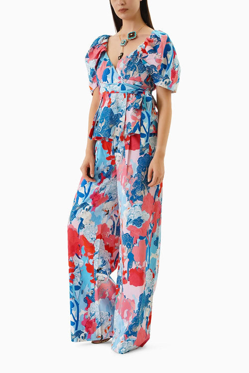 Printed Wrap Top With Printed Pants