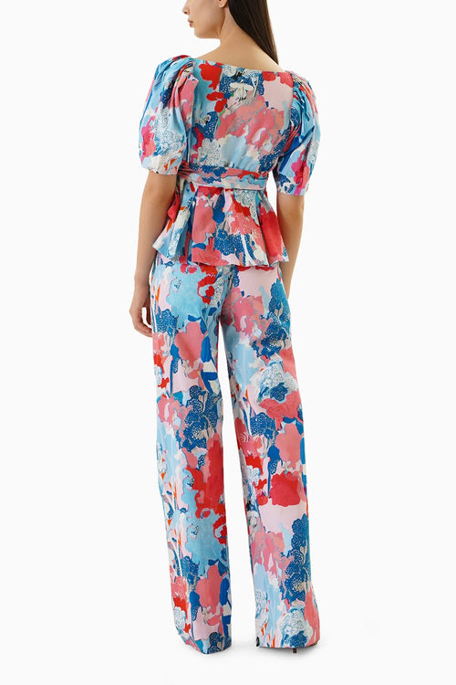 Printed Wrap Top With Printed Pants