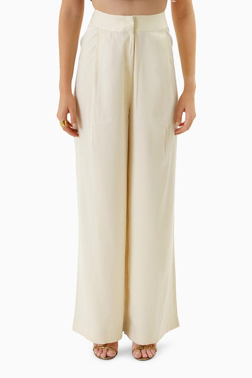 Printed Off Shoulder Rooshed Top With Dust Satin Pants.