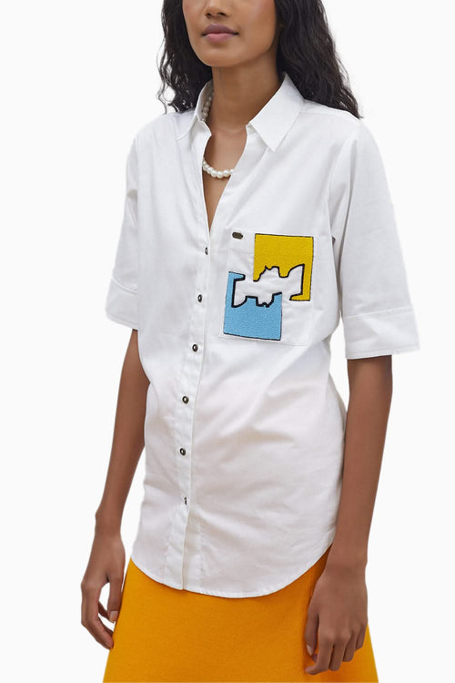 White Puzzle Pop Embroidered Shirt