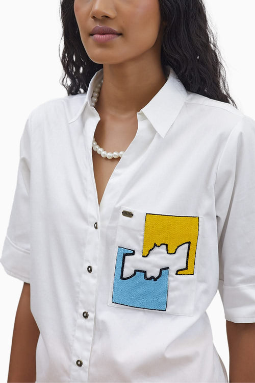 White Puzzle Pop Embroidered Shirt
