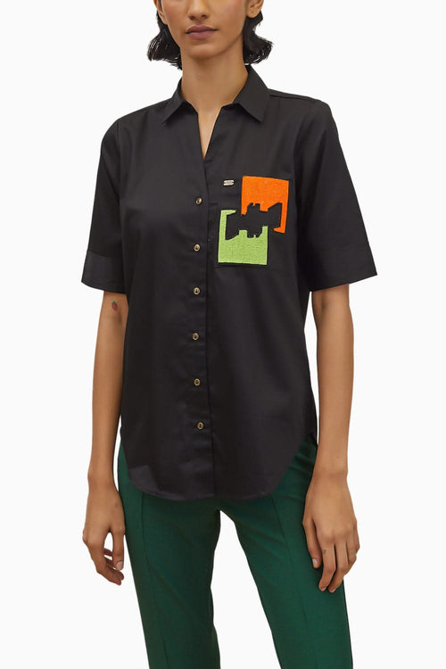 Black Puzzle Pop Embroidered Shirt