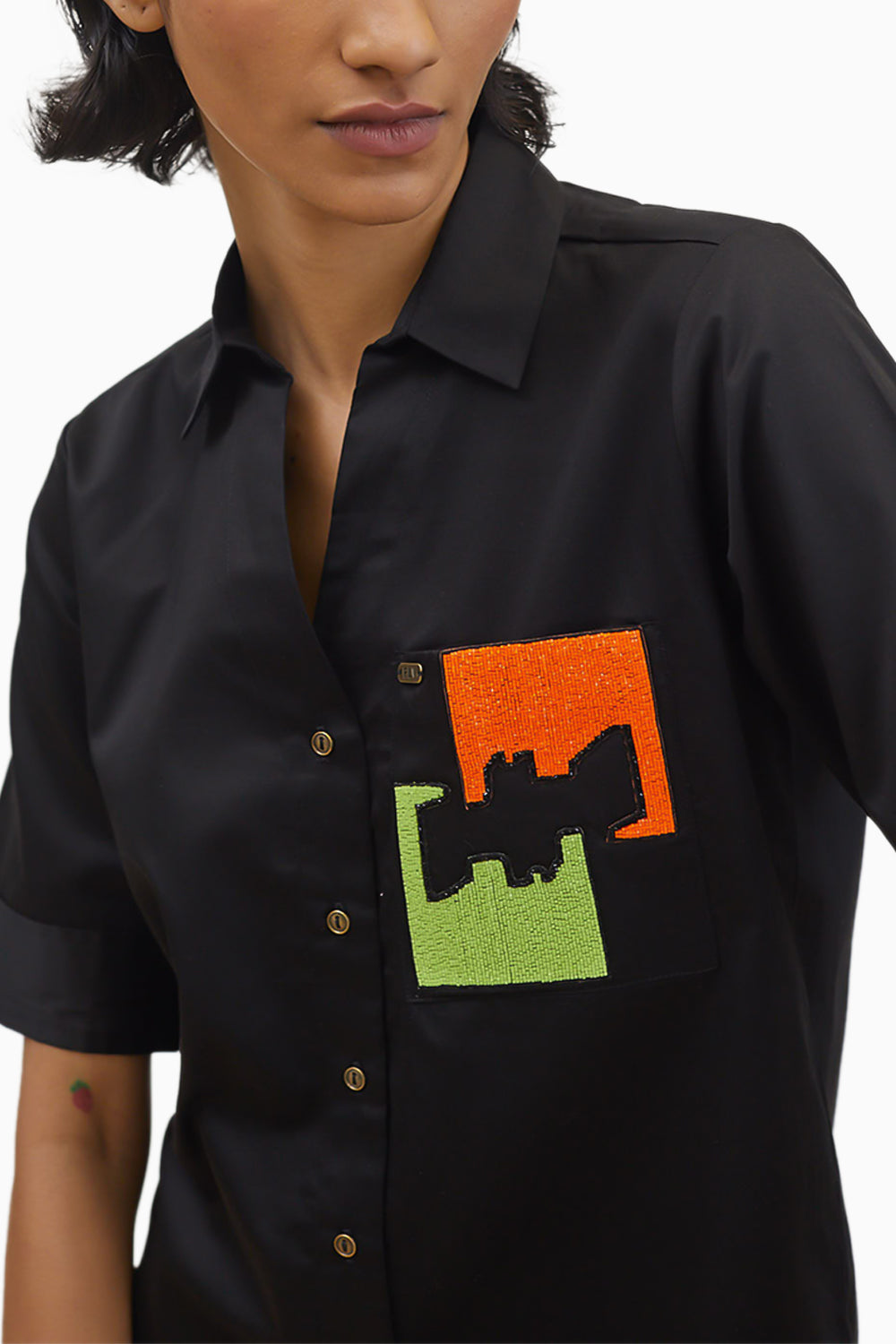 Black Puzzle Pop Embroidered Shirt