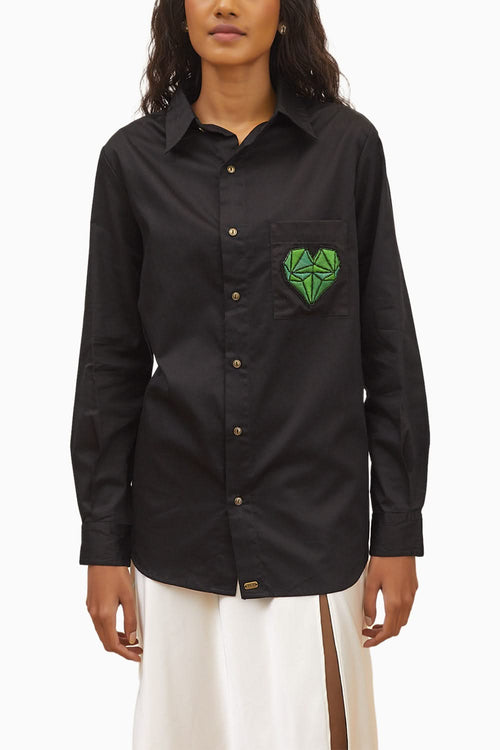 Black Geometric Emerald Heart Shirt