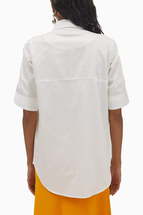White Embellished Blue Yellow Pop Ribbon Shirt