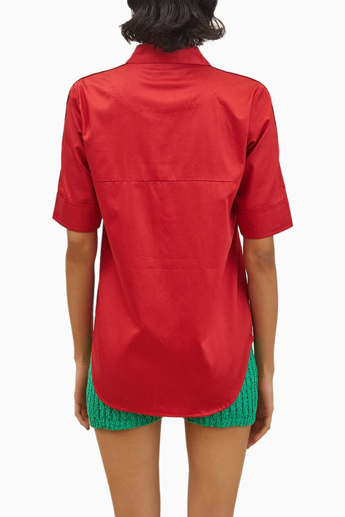 Red Embellished Jade Green Pop Ribbon Shirt