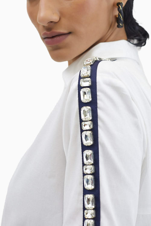 White Rectangle Swarovski Ribbon Shirt