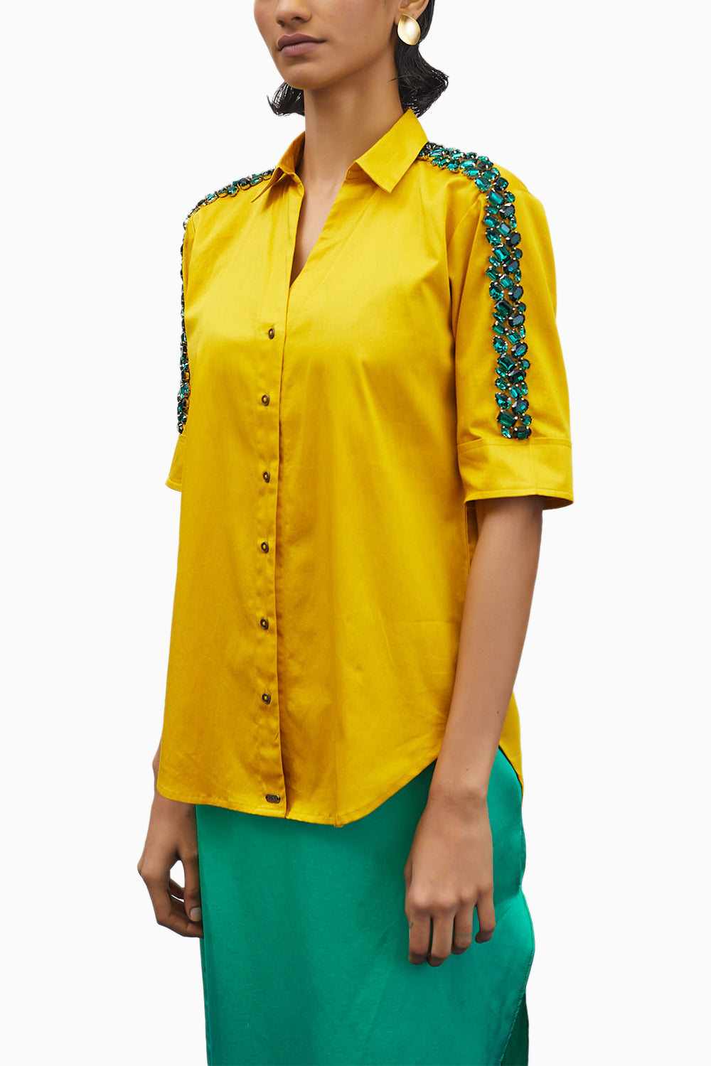 Canary Yellow Emerald Swarovski Ribbon Shirt
