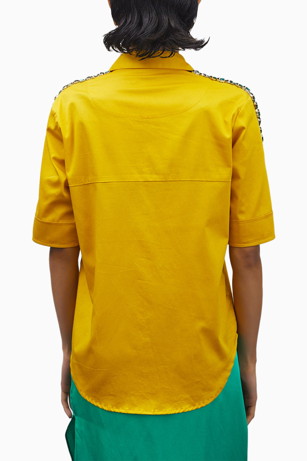 Canary Yellow Emerald Swarovski Ribbon Shirt