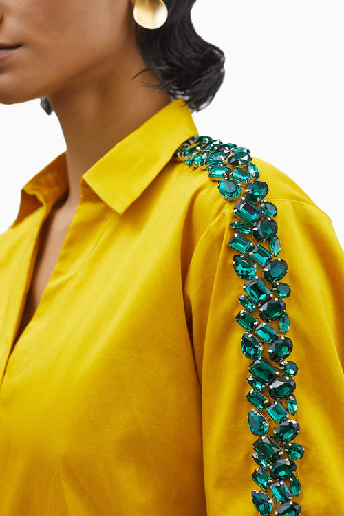 Canary Yellow Emerald Swarovski Ribbon Shirt