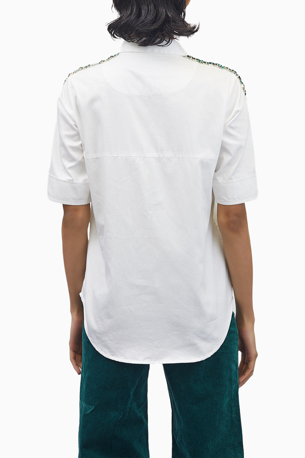 White Swarovski Emerald Ribbon Shirt