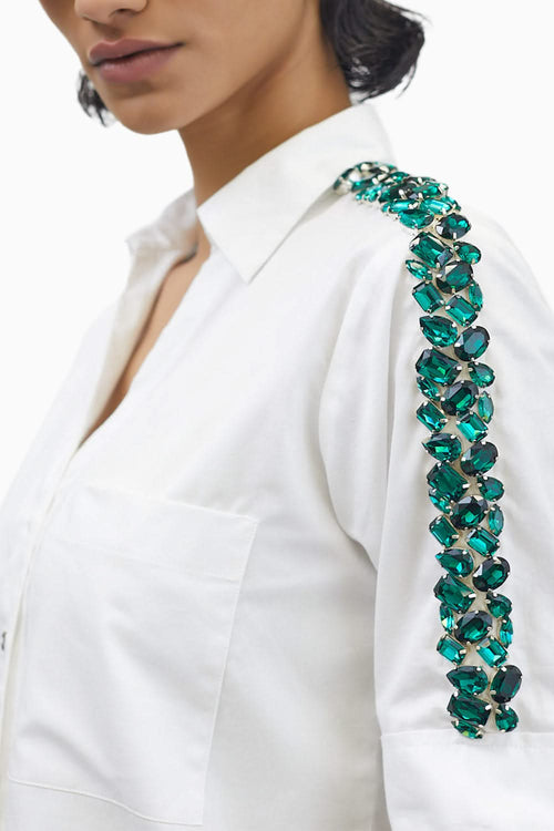 White Swarovski Emerald Ribbon Shirt