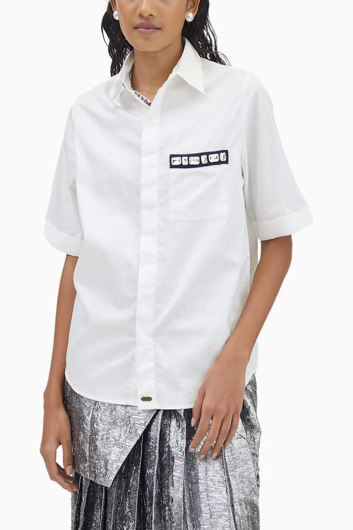 White Rectangle Swarovski Pocket Shirt