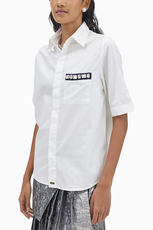 White Rectangle Swarovski Pocket Shirt