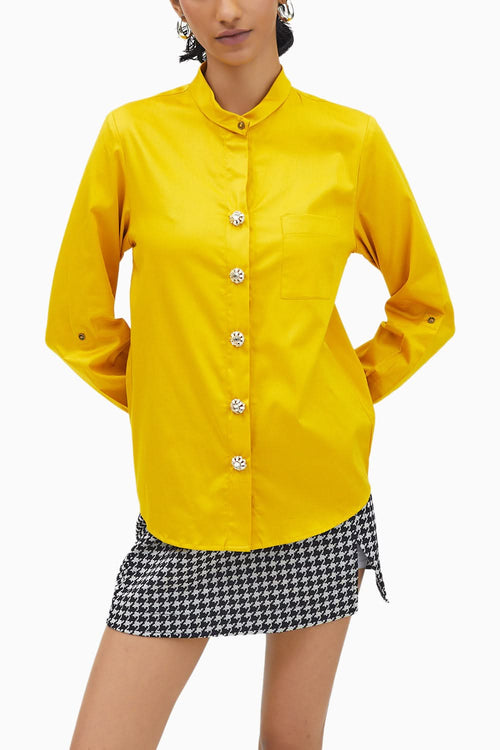 Canary Yellow Swarovski Button Shirt
