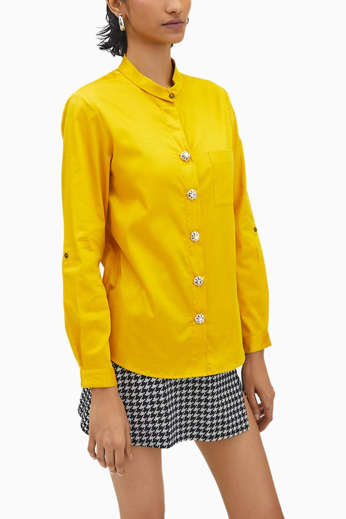 Canary Yellow Swarovski Button Shirt