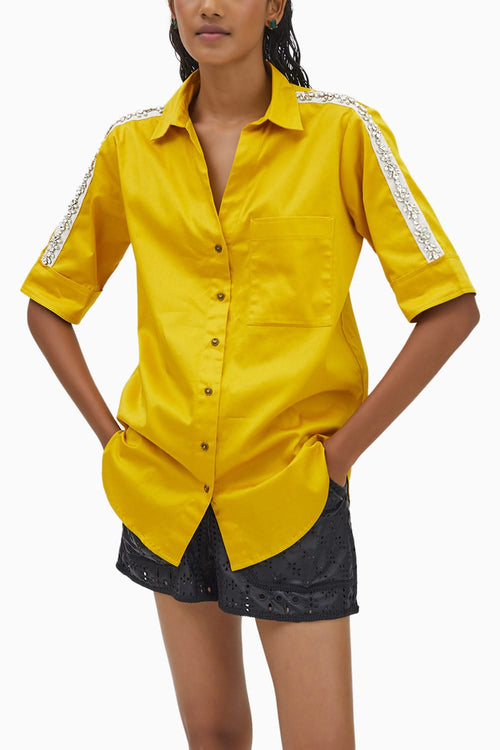 Canary Flower Swarovski Ribbon Shirt