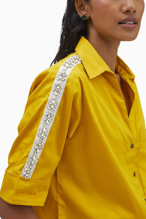 Canary Flower Swarovski Ribbon Shirt