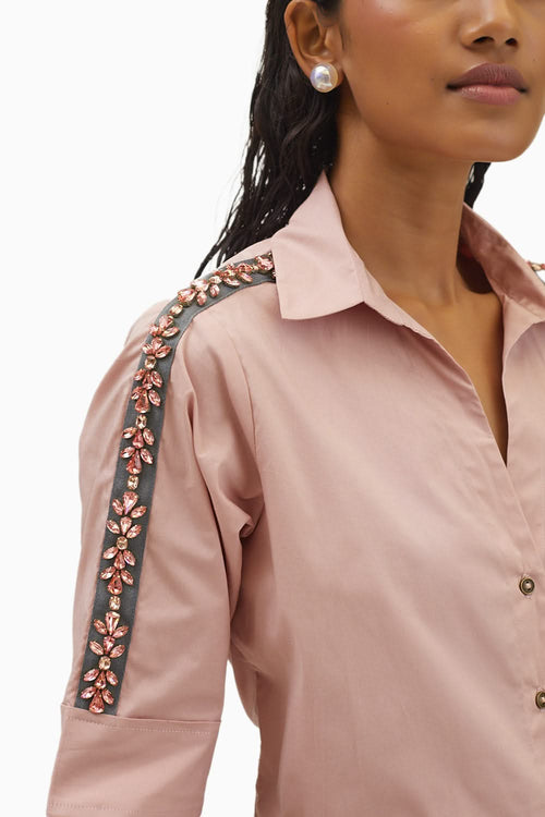 Salmon Flower Swarovski Ribbon Shirt