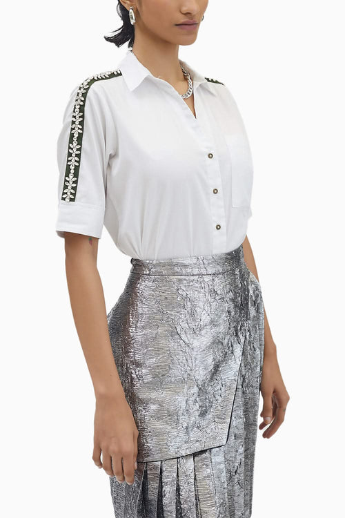 White Flower Swarovski Ribbon Shirt