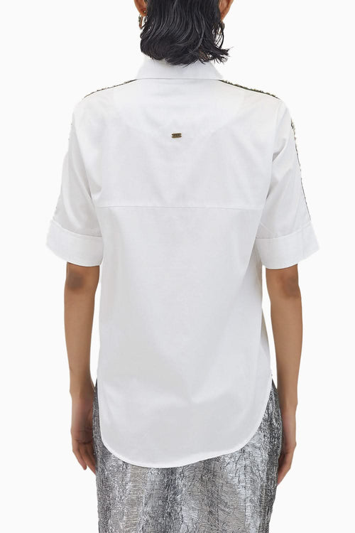 White Flower Swarovski Ribbon Shirt