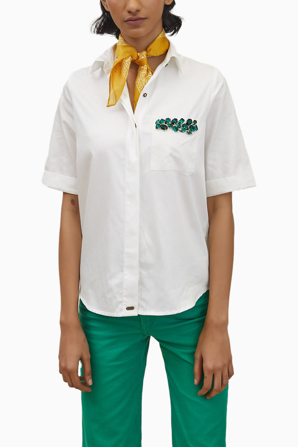 White Emerald Pocket Swarovski Shirt