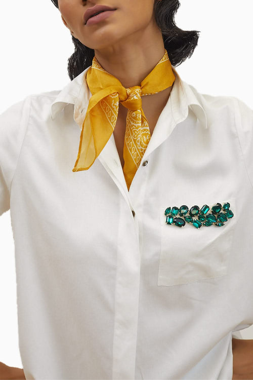 White Emerald Pocket Swarovski Shirt