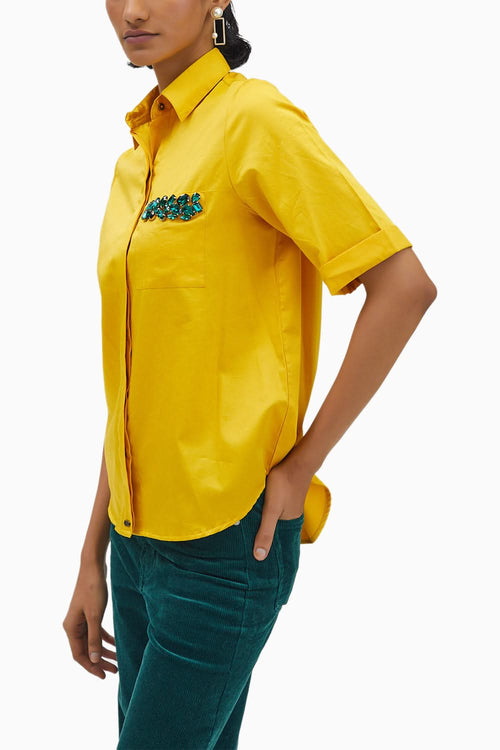 Canary Yellow Emerald Pocket Swarovski Shirt