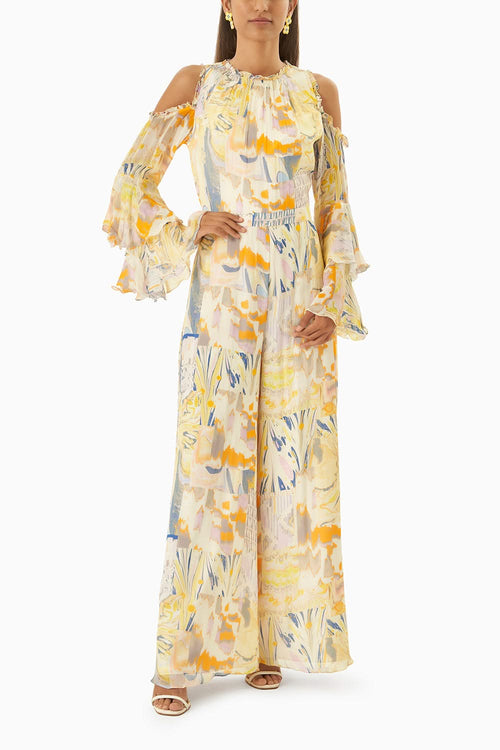 Multi Yellow Chiffon Jumpsuit