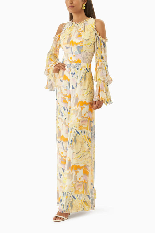 Multi Yellow Chiffon Jumpsuit