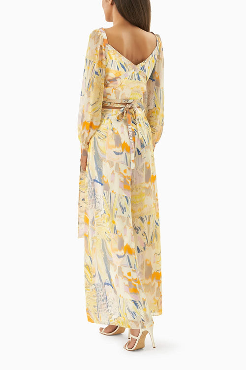 Multi Yellow Chiffon & Satin Top And Pants