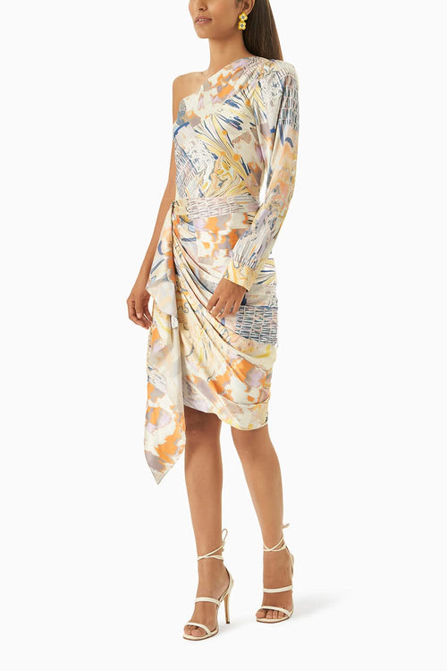 Multi Yellow One Shoulder Dress